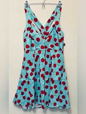 Ixia • 1X • Wrap Top Swing Bottom Convertible Straps Cherry Print Sundress